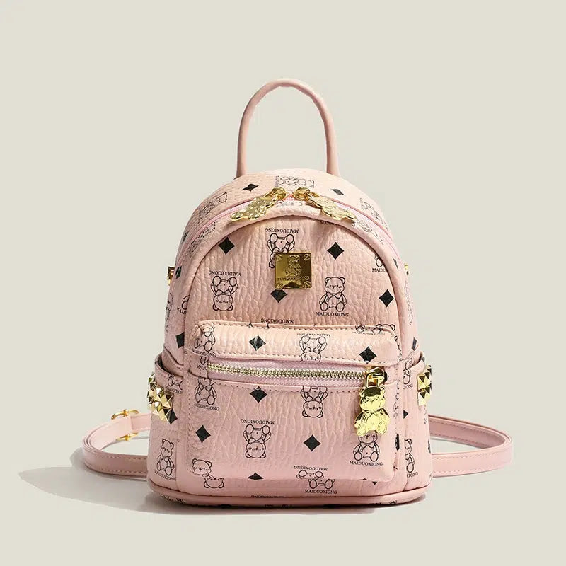 Bear Print Studs Mini Backpack