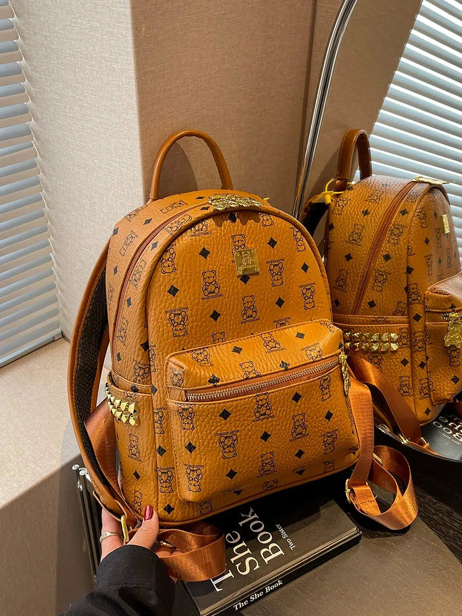Bear Print Studs Mini Backpack