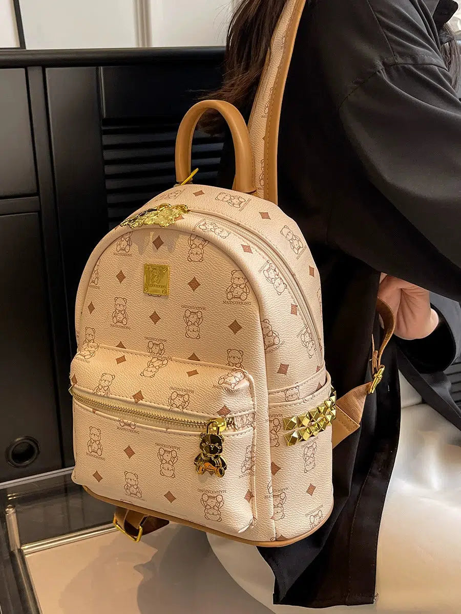 Bear Print Studs Mini Backpack