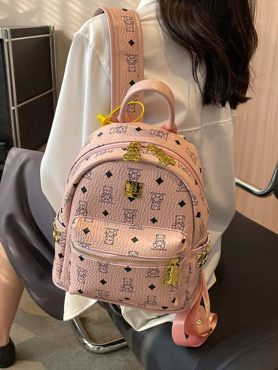 Bear Print Studs Mini Backpack