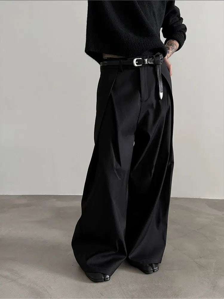 Belt Loops Wide-Leg High-Waist Pants – The Korean Fashion