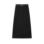 Belted A-Line Midi Skirt