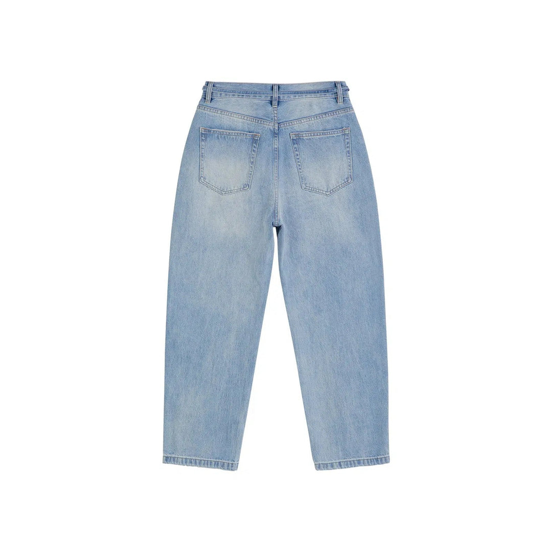 Belted Adjustable Washed Blue Jeans