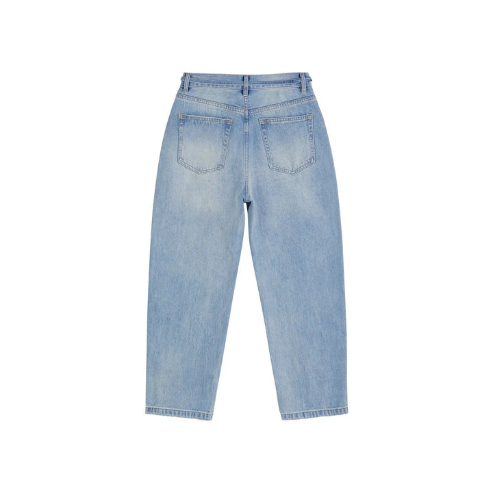 Belted Adjustable Washed Blue Jeans