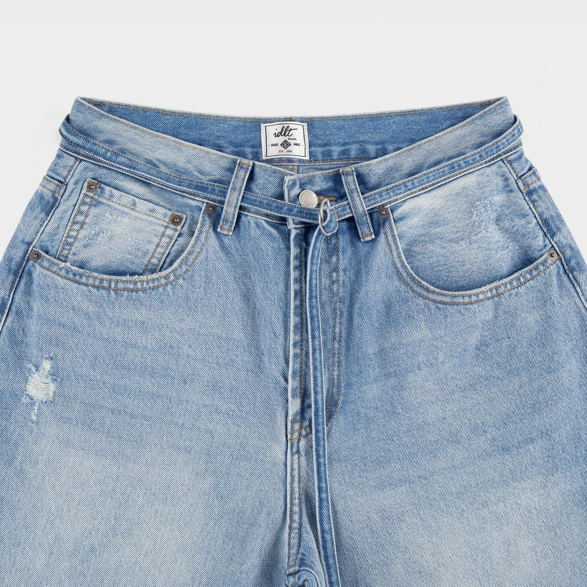 Belted Adjustable Washed Blue Jeans