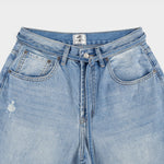 Belted Adjustable Washed Blue Jeans