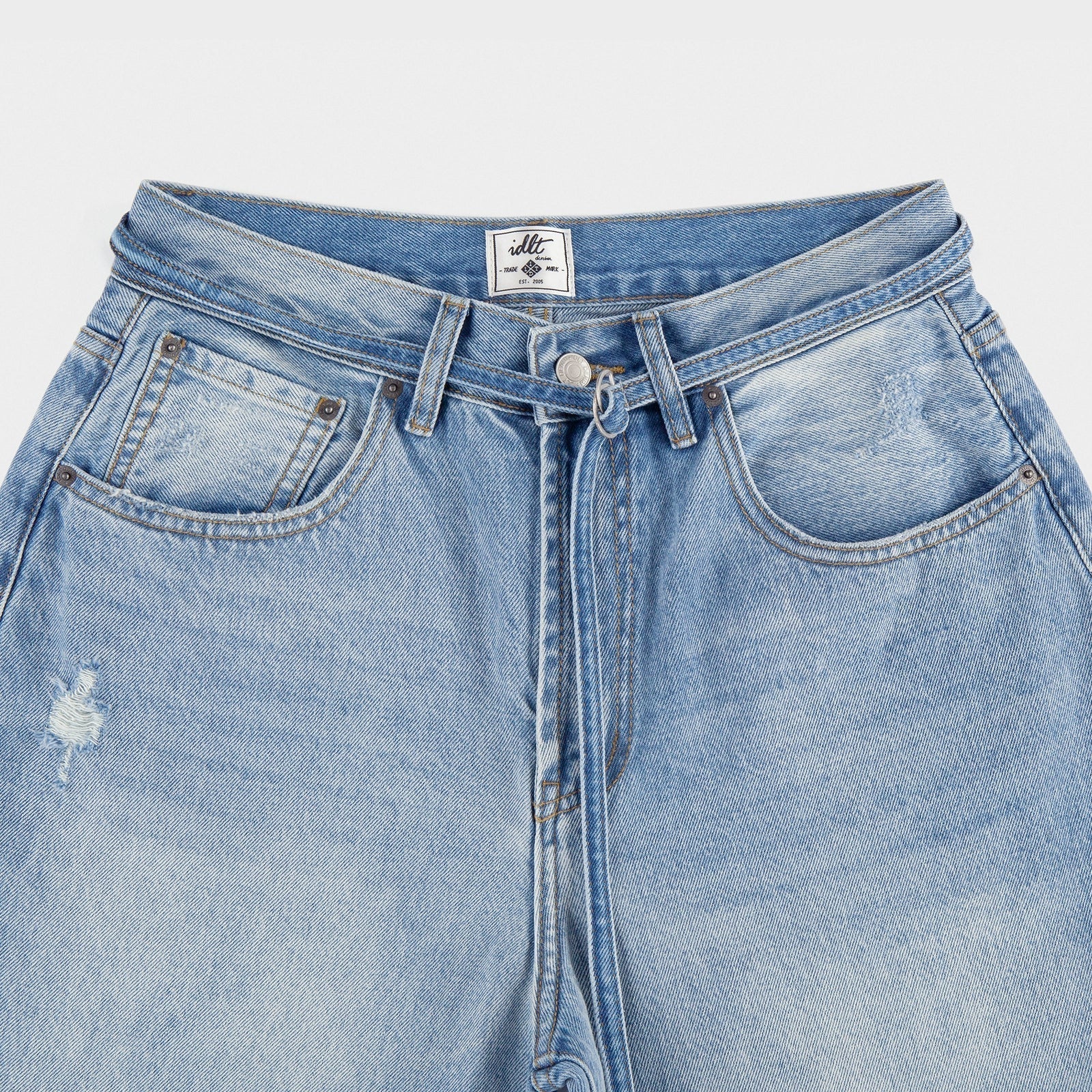 Belted Adjustable Washed Blue Jeans