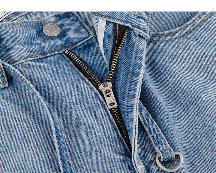 Belted Adjustable Washed Blue Jeans