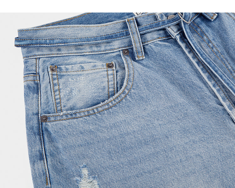 Belted Adjustable Washed Blue Jeans