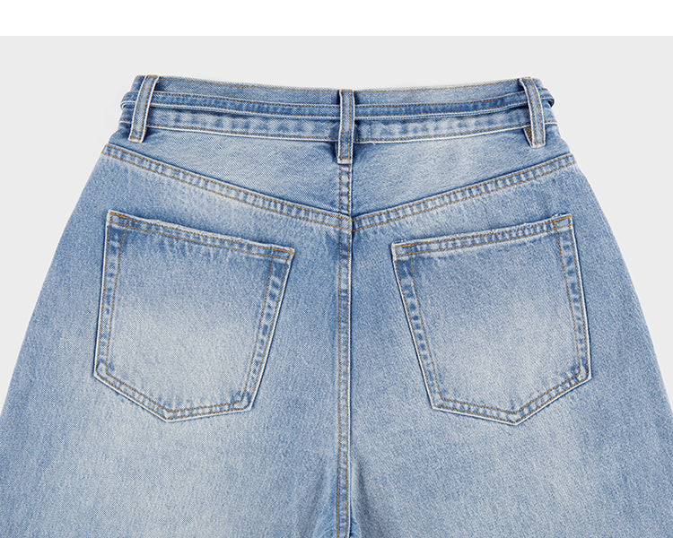 Belted Adjustable Washed Blue Jeans