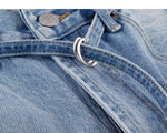 Belted Adjustable Washed Blue Jeans