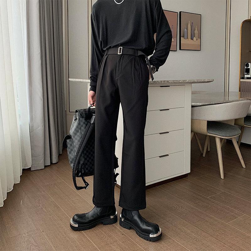 Belted Slim Fit Straight Leg Pants