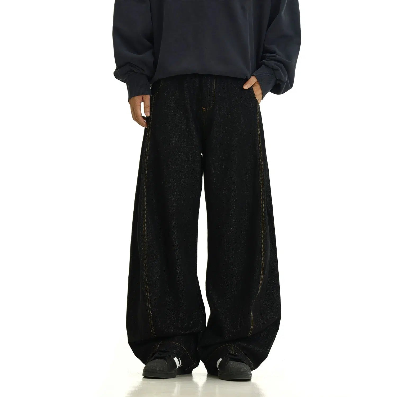 Black Baggy Wide-Leg Jeans