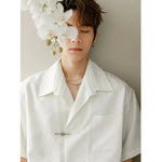 Black Crinkled Short Sleeve Shirt with Silver Buckle Fasteners