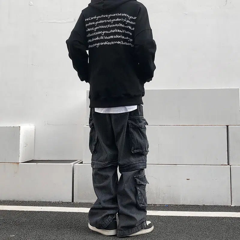 Black Denim Cargo Pants