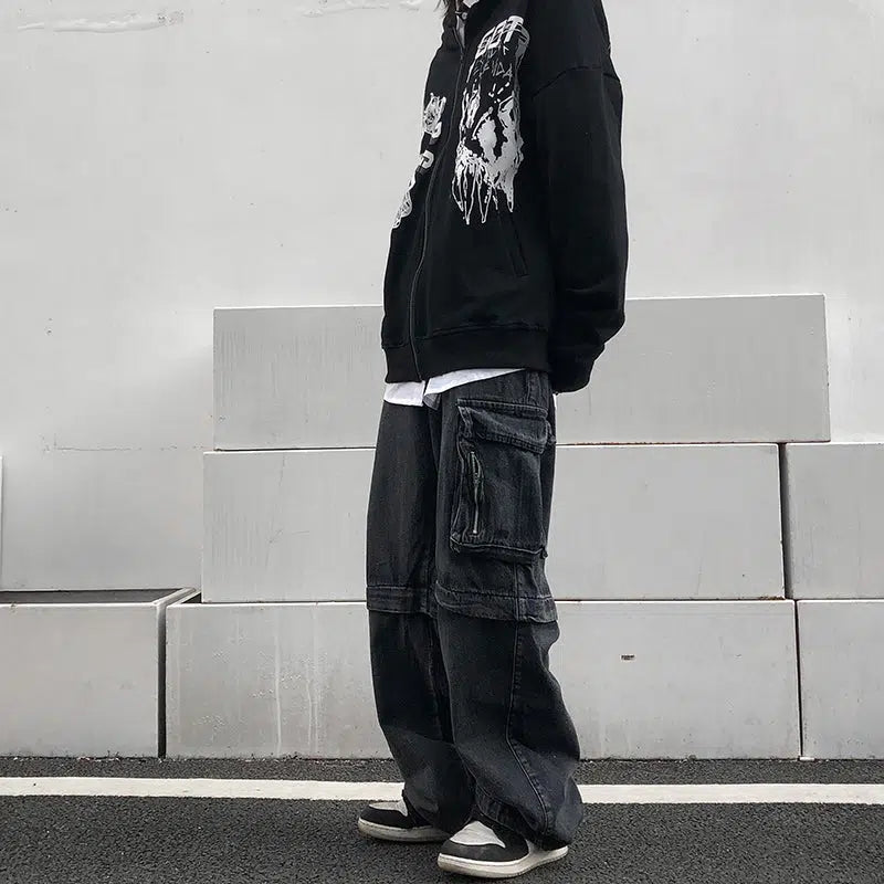 Black Denim Cargo Pants