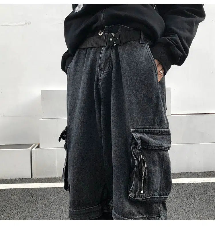 Black Denim Cargo Pants