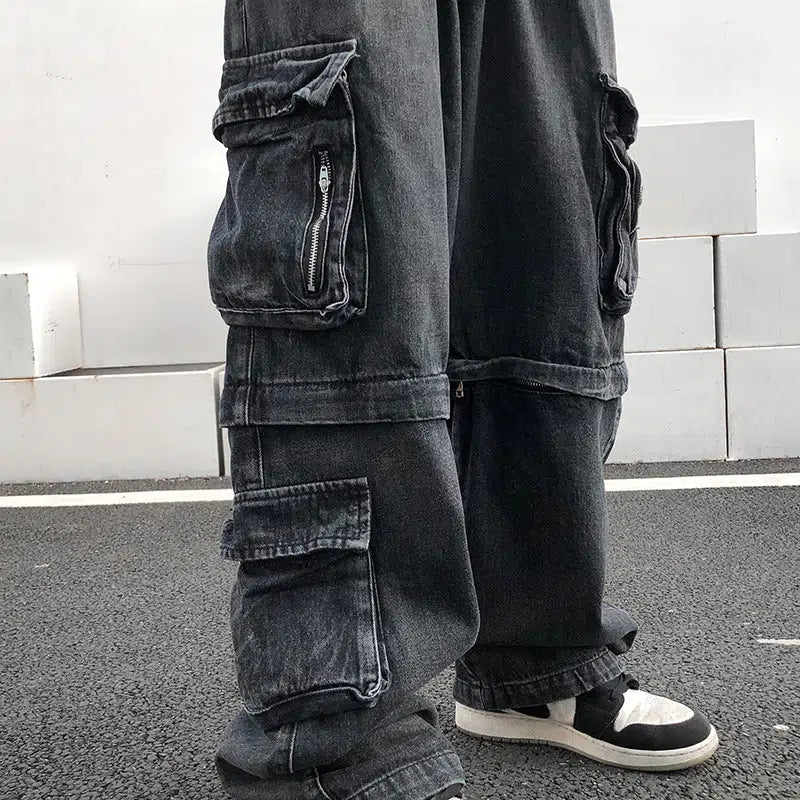 Black Denim Cargo Pants