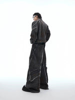 Black Denim Jacket Wide-leg Pants Suit
