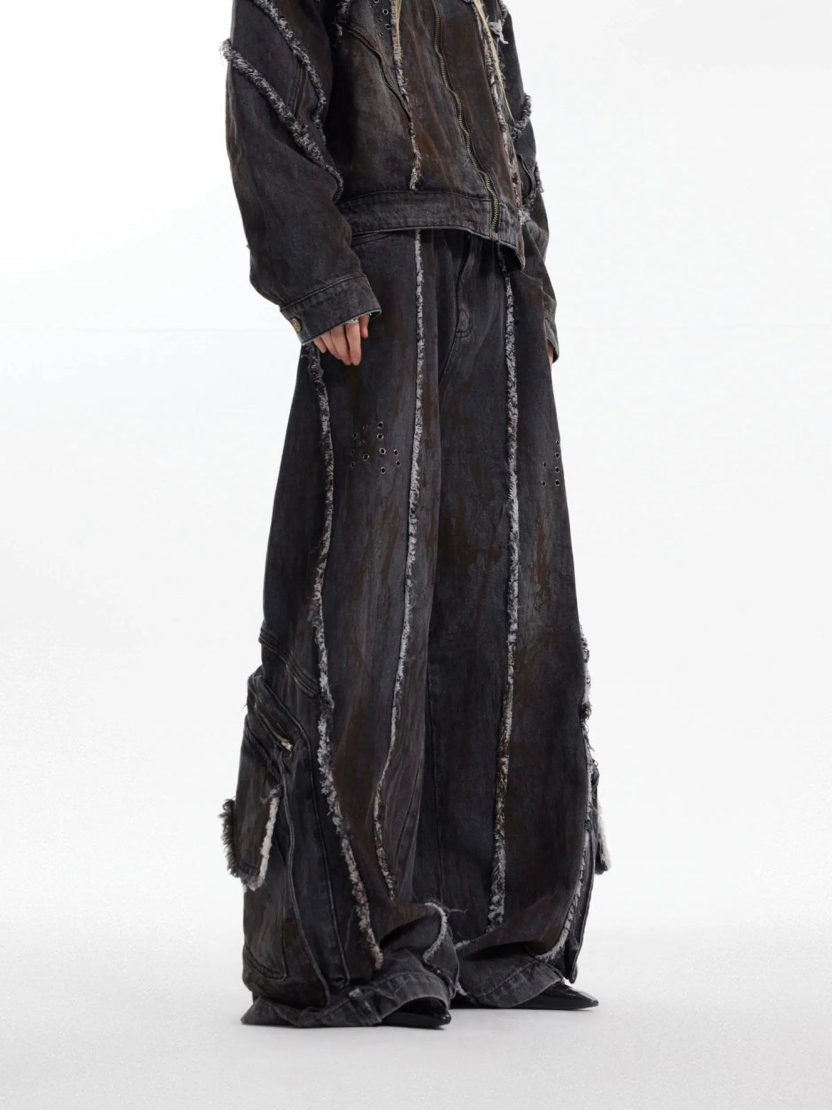 Black Denim Jacket Wide-leg Pants Suit