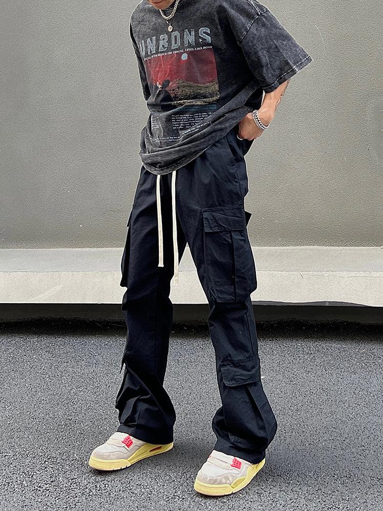 Black Drawstring Large Pocket Cargo Pants