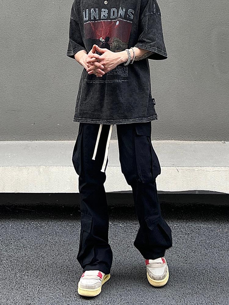 Black Drawstring Large Pocket Cargo Pants