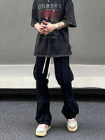 Black Drawstring Large Pocket Cargo Pants