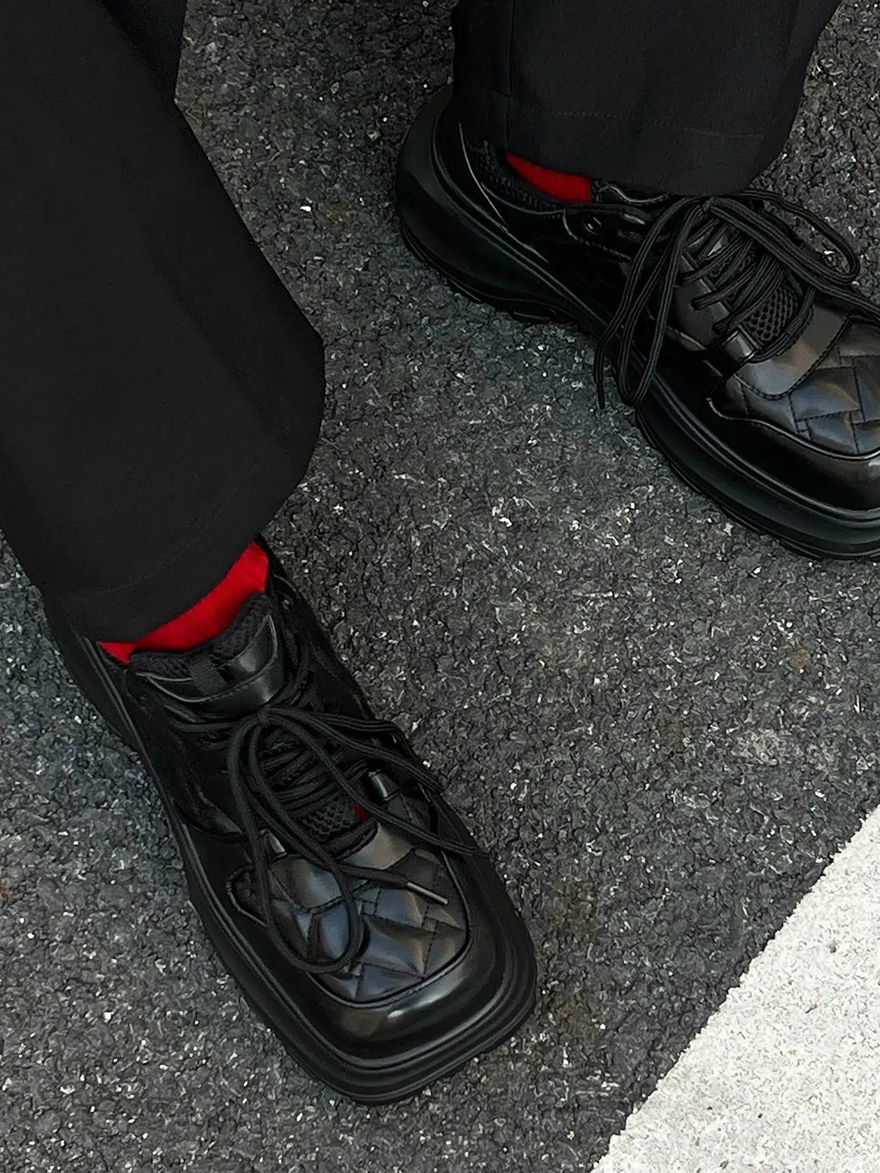 Black Leather Chunky Sneakers