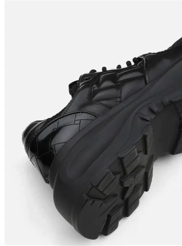 Black Leather Chunky Sneakers