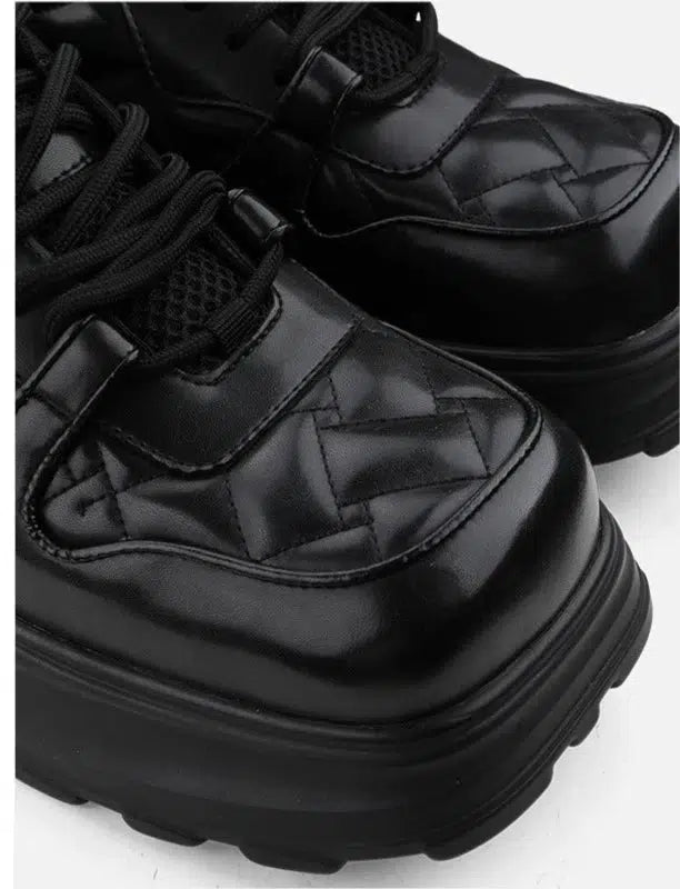 Black Leather Chunky Sneakers
