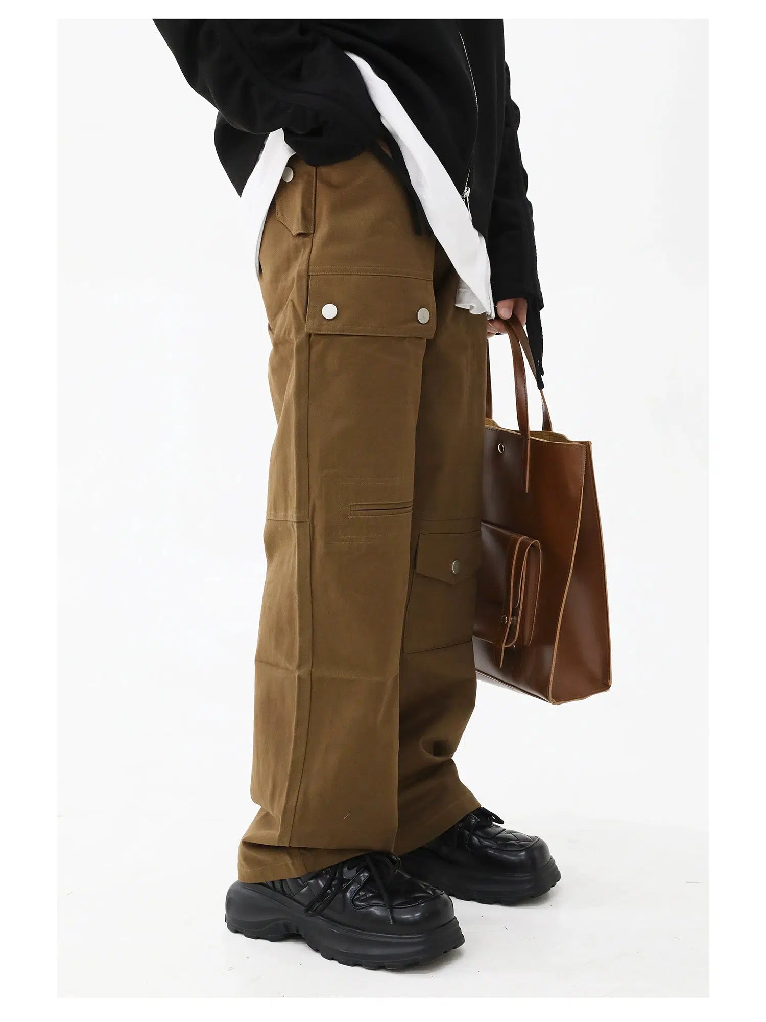 Black Leather Chunky Sneakers