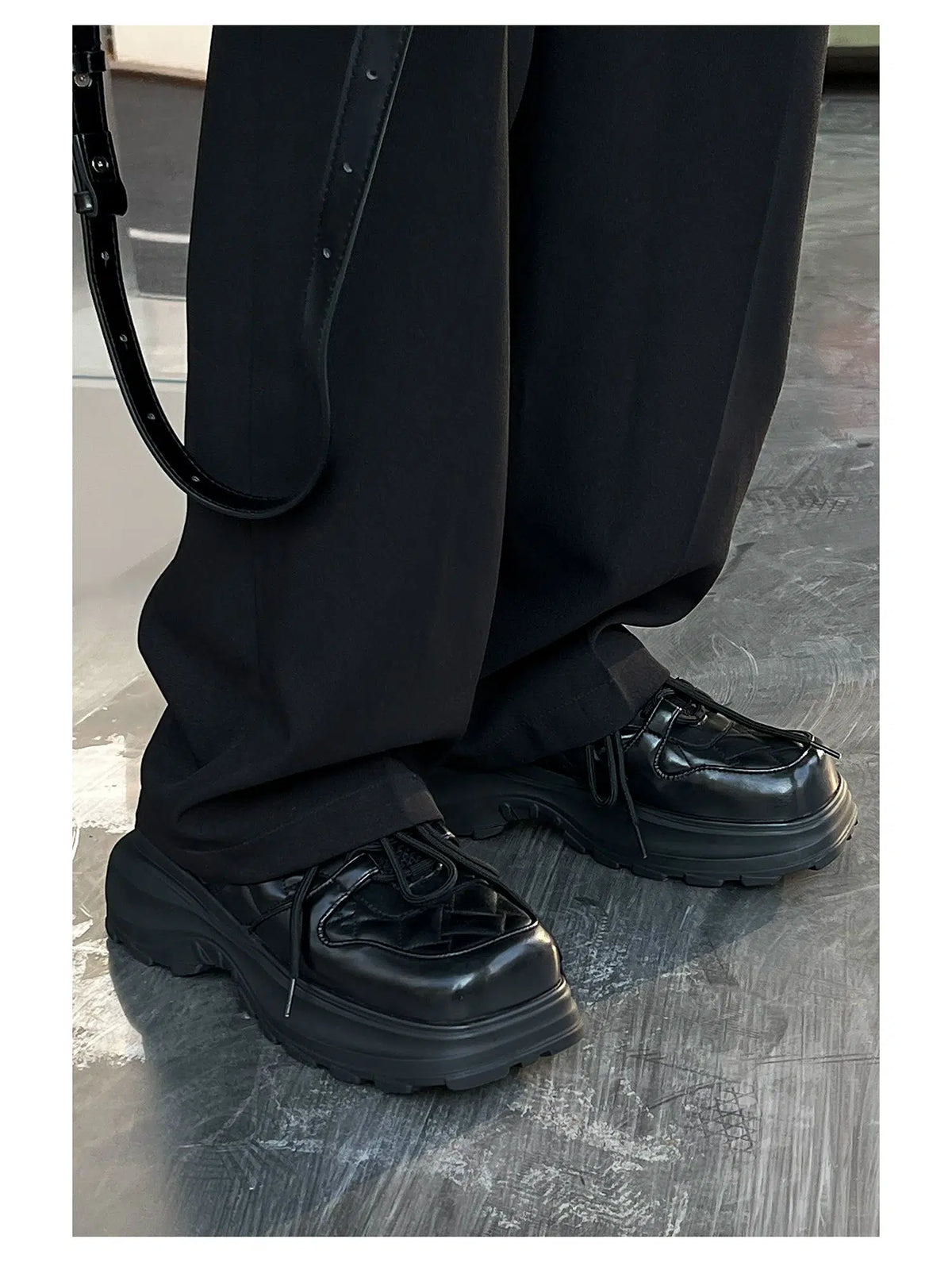 Black Leather Chunky Sneakers