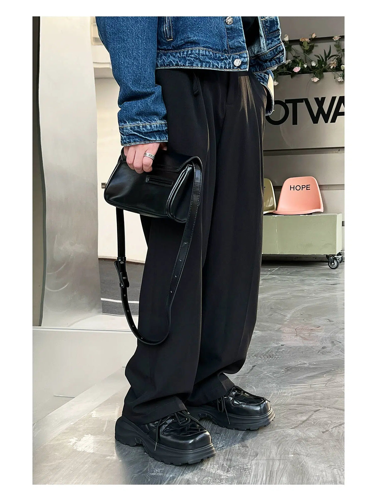 Black Leather Chunky Sneakers