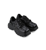 Black Leather Chunky Sneakers