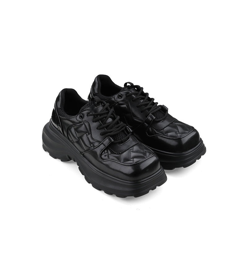 Black Leather Chunky Sneakers