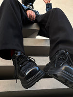 Black Leather Chunky Sneakers