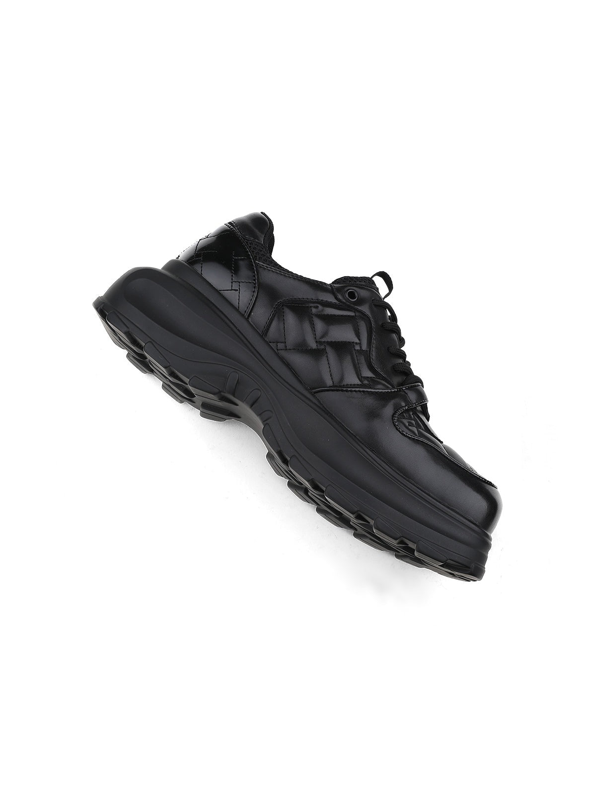 Black Leather Chunky Sneakers