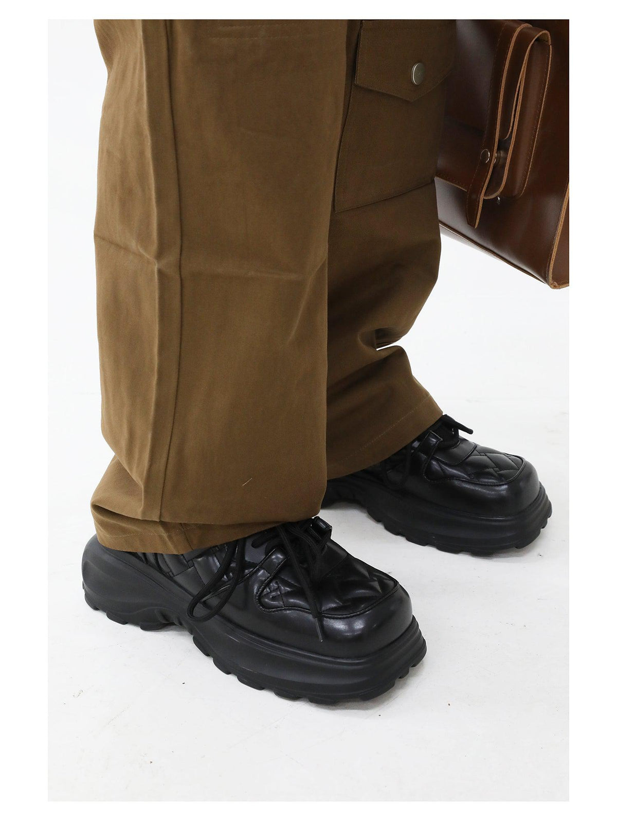 Black Leather Chunky Sneakers