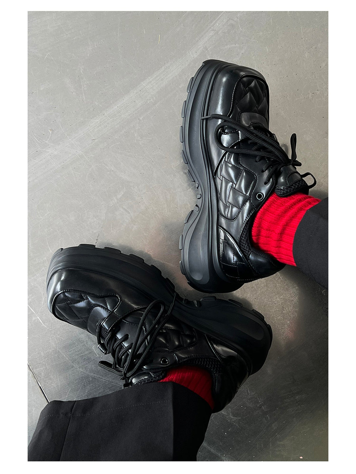 Black Leather Chunky Sneakers