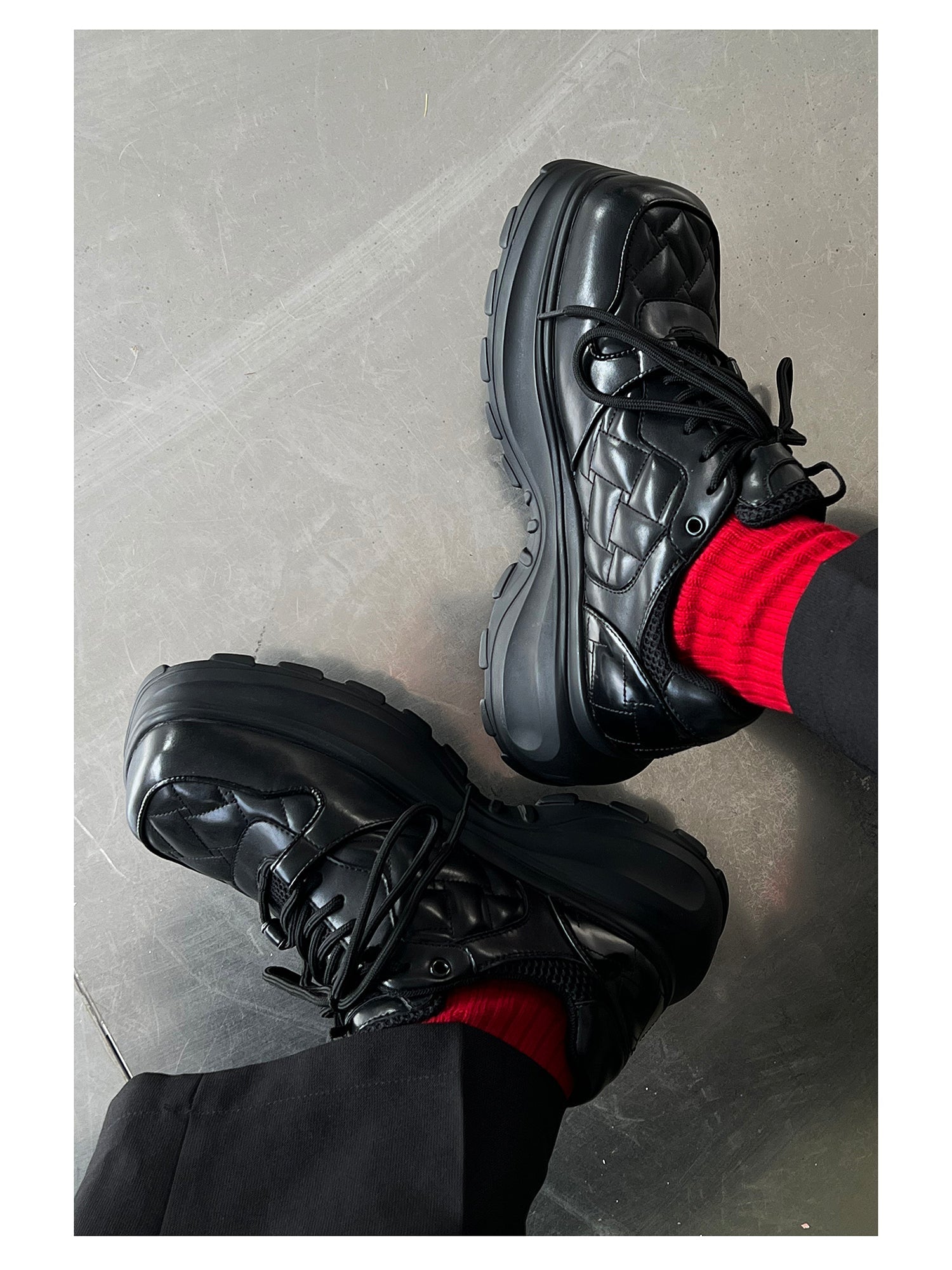 Black Leather Chunky Sneakers