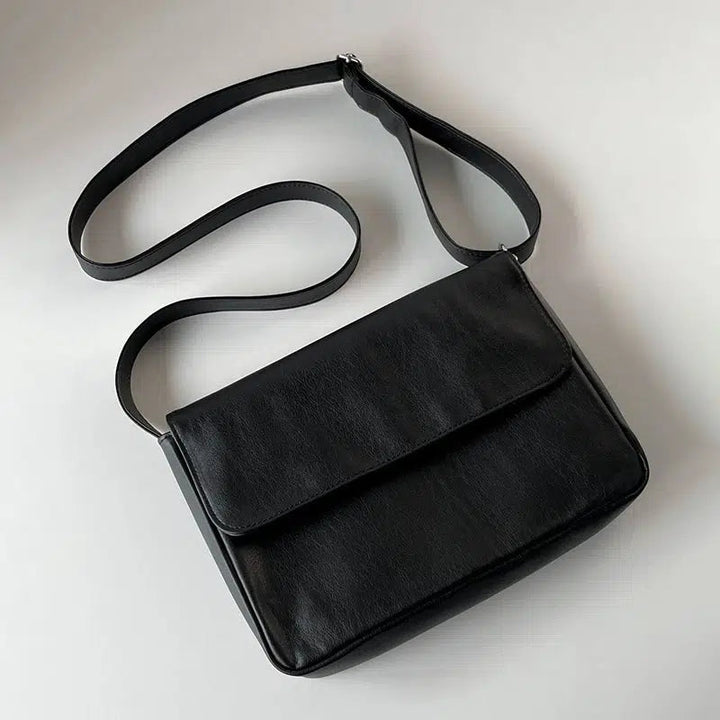 Black Leather Flap Shoulder Bag