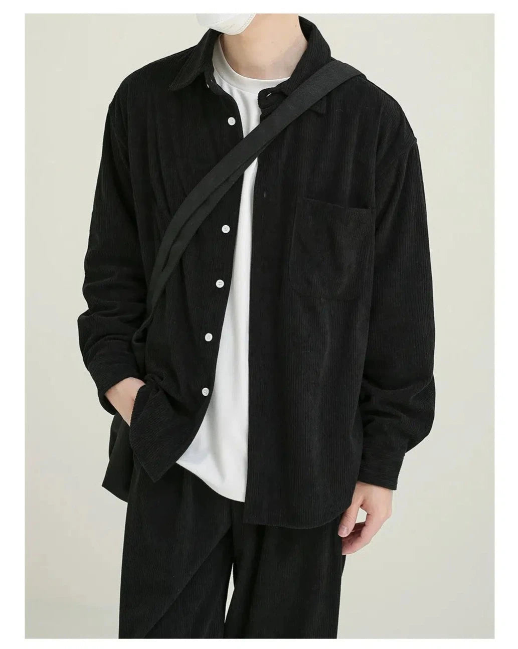 Black Long Sleeve Corduroy Shirt
