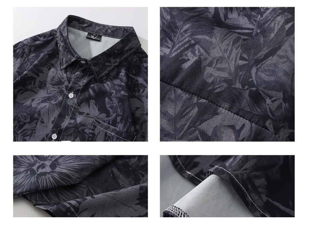 Black Short Sleeve Beach Shirt