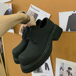 Black Square Head Leather Shoes