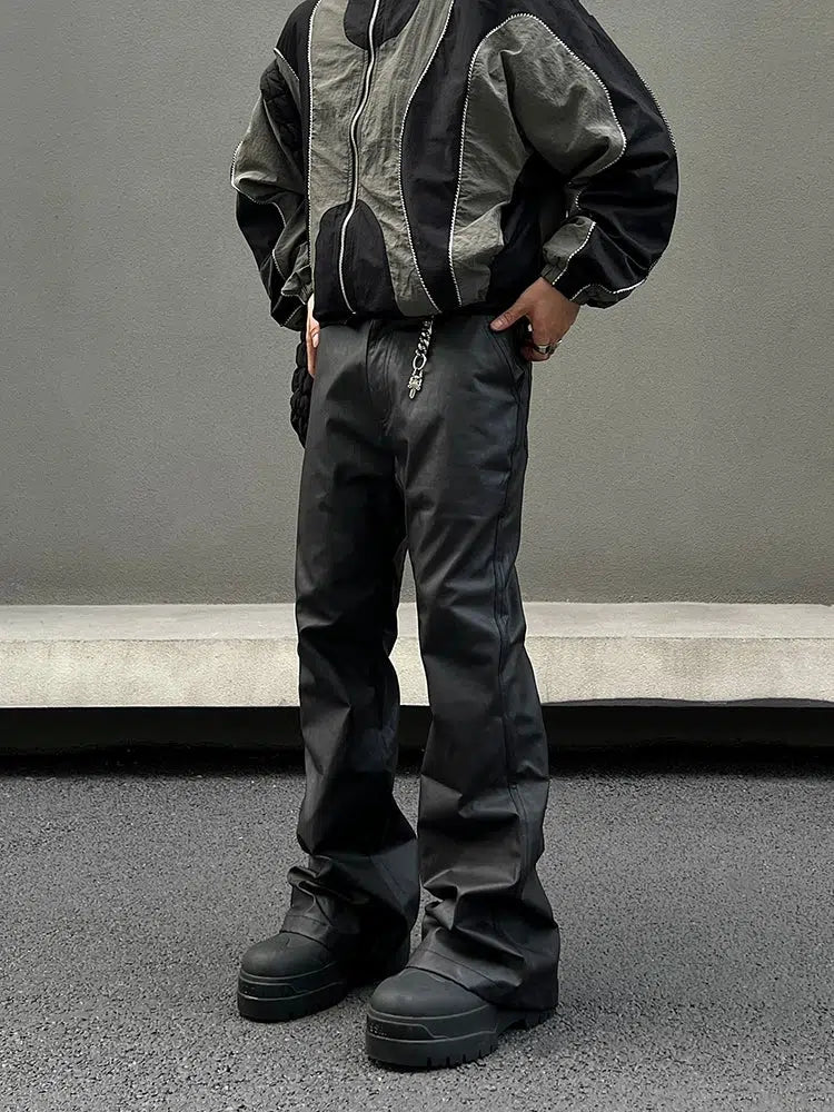 Black Straight-leg PU Leather Pants
