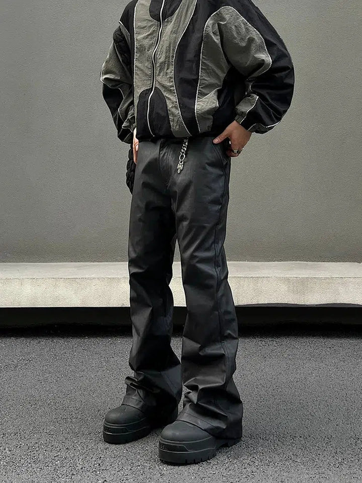 Black Straight-leg PU Leather Pants