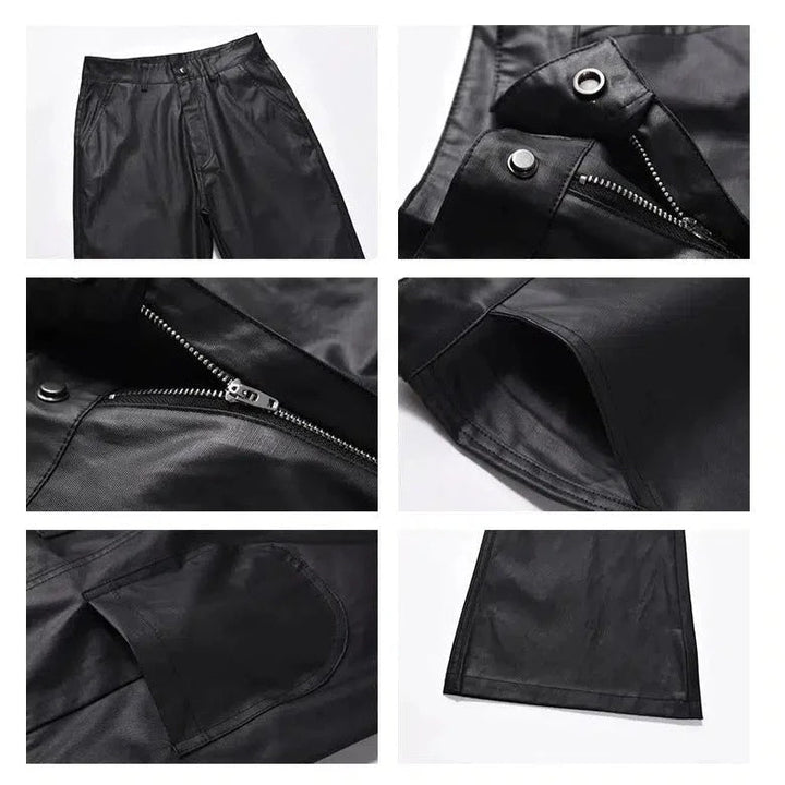 Black Straight-leg PU Leather Pants
