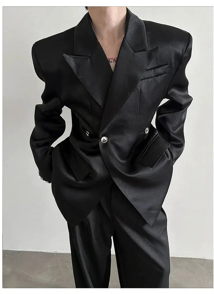 Black Suit Padded Shoulders Jacket