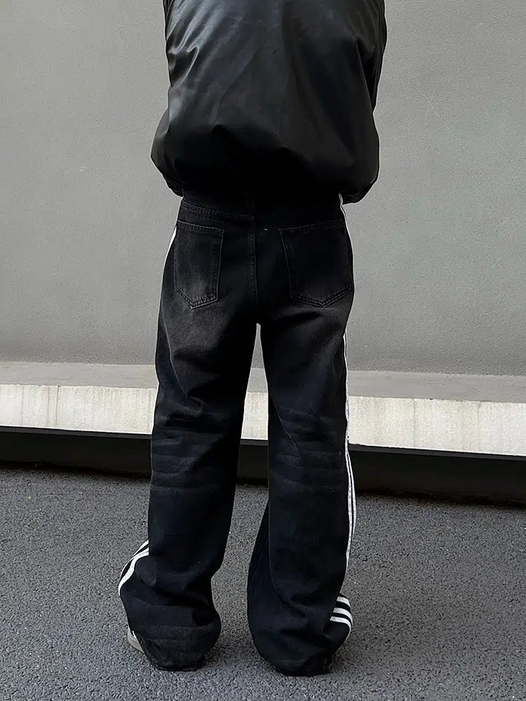 Black Wide-leg Side Stripe Jeans
