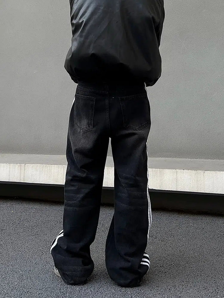 Black Wide-leg Side Stripe Jeans